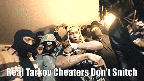 a group of men are posing for a picture with the caption real tarkov cheaters don t snitch
