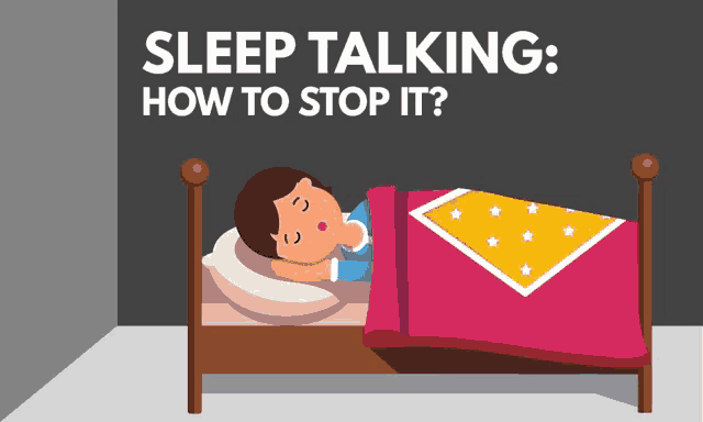 a cartoon illustration of a child sleeping with the words sleep talking how to stop it