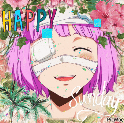 a girl with a bandage on her eye and the words happy sunday
