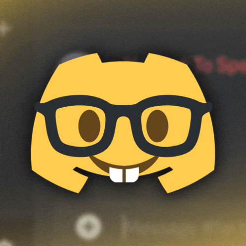 a yellow smiley face with glasses and teeth is on a dark background