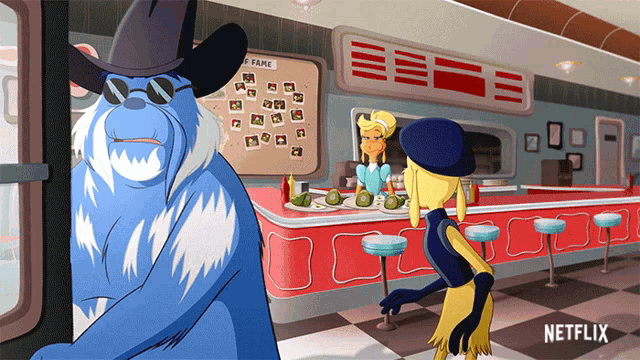 a cartoon drawing of a diner with a netflix logo on the bottom