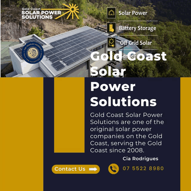 a poster for gold coast solar power solutions shows a house with solar panels on the roof