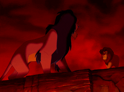 a cartoon of a lion standing next to another lion with a red background