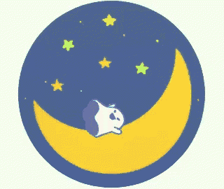 a cartoon dog is sleeping on a crescent moon with stars in the background
