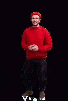 a man wearing a red sweater and a red hat is standing in front of a black background with the words viggle.ai below him