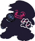 a silhouette of a person holding a microphone with a red face .