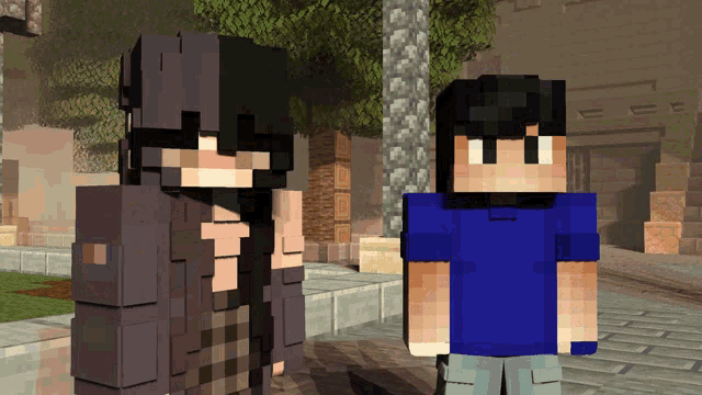 a boy and a girl are standing next to each other in a minecraft game