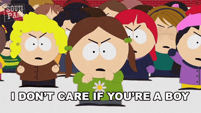 a cartoon of a girl saying i don 't care if you 're a boy