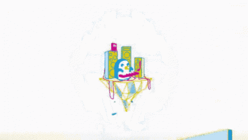 a cartoon drawing of a robot with a skull in a gift box