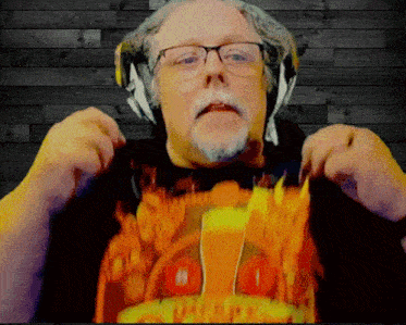 a man wearing headphones and a t-shirt that says ' i love you ' on it