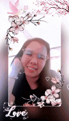 a picture of a woman in a frame with the word love on it
