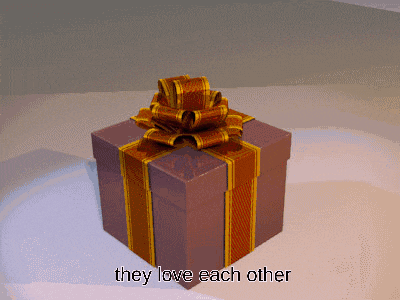 a gift box with a bow and the words they love each other above it