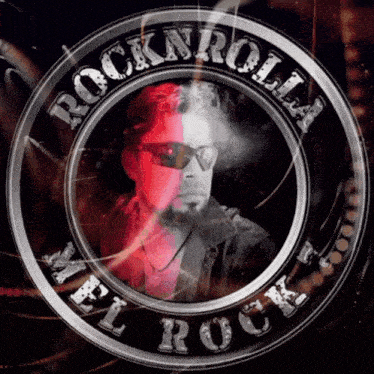 a picture of a man in a circle that says rocknroll