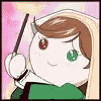 a cartoon character is holding a wand in her hand .