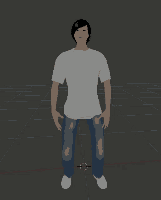 a 3d model of a man with a white shirt and blue jeans