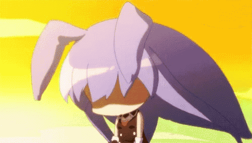 a cartoon character with purple hair and bunny ears