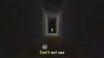 a video game character is standing in a hallway with the words `` in the halls '' written above him .