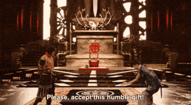 a video game scene with the words please accept this humble gift