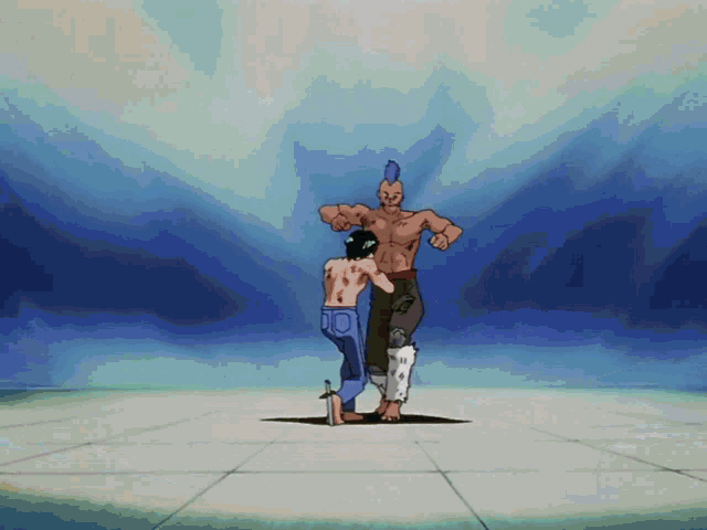a man with a mohawk stands next to another man