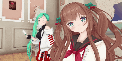two anime girls are standing next to each other with one wearing a shirt that says tfl on it