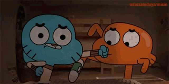 gumball and darwin from the amazing world of gumball are fighting each other