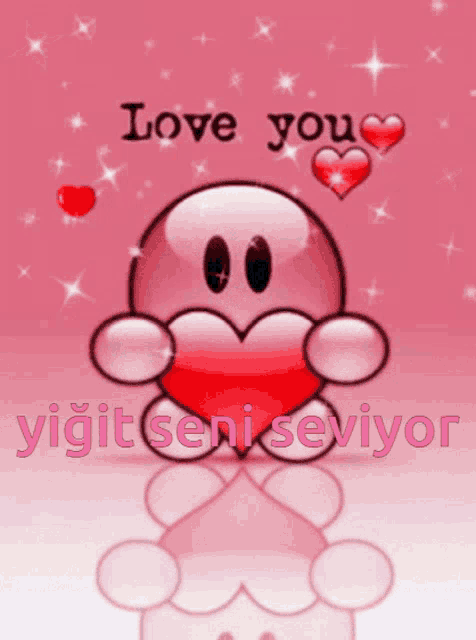 a cartoon character with a heart in his mouth and the words love you on the bottom