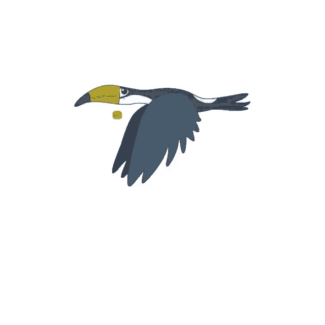 a cartoon bird with a yellow beak is flying with a sticker that says ' i love you ' on it