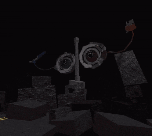 a computer generated image of a dark room with a sword and circles