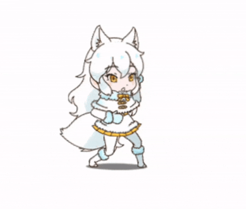 a cartoon drawing of a white fox holding a rope