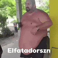 a shirtless man with a beard and a large belly is standing on a sidewalk .