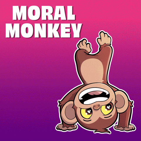 a cartoon monkey is doing a handstand with the words moral monkey above it