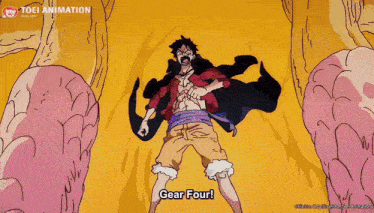 a cartoon of a man with the words gear four written on the bottom