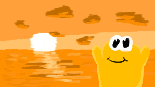 a cartoon drawing of a yellow ghost with a smile on his face