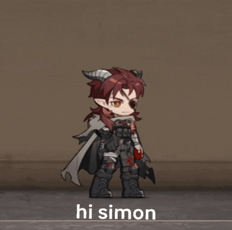 a cartoon character says hi simon in white letters