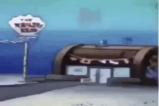 a cartoon scene of a restaurant called the krabby krab .