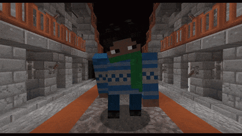 a minecraft character wearing a blue and white sweater and a green scarf