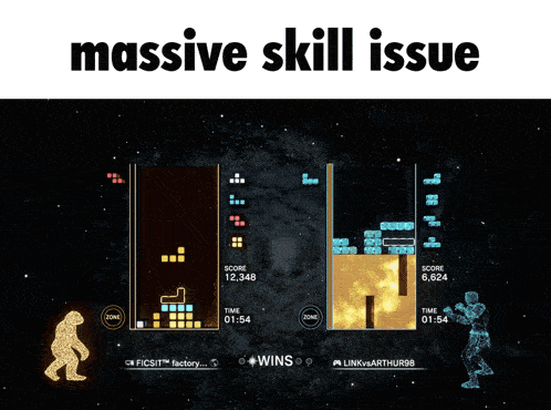 a screen shot of a video game with the words " massive skill issue " above it
