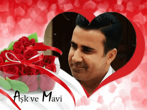 a picture of a man in a heart with the words ask ve mavi below