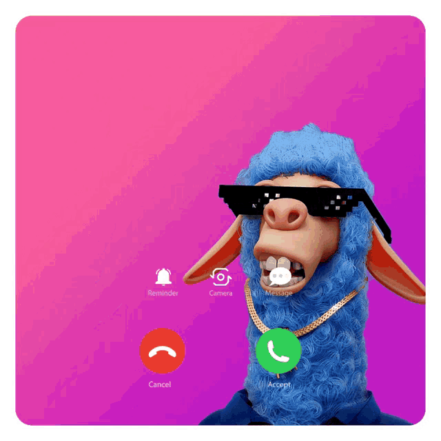 a cartoon llama wearing sunglasses and a necklace is talking on a cell phone