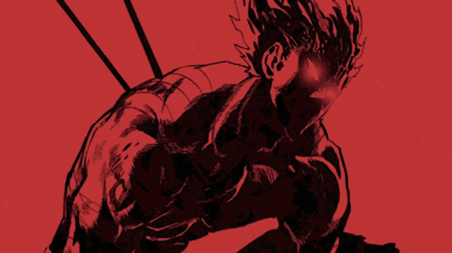 a red and black drawing of a man 's arm with the letter a visible