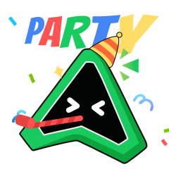 a green triangle with a party hat on it