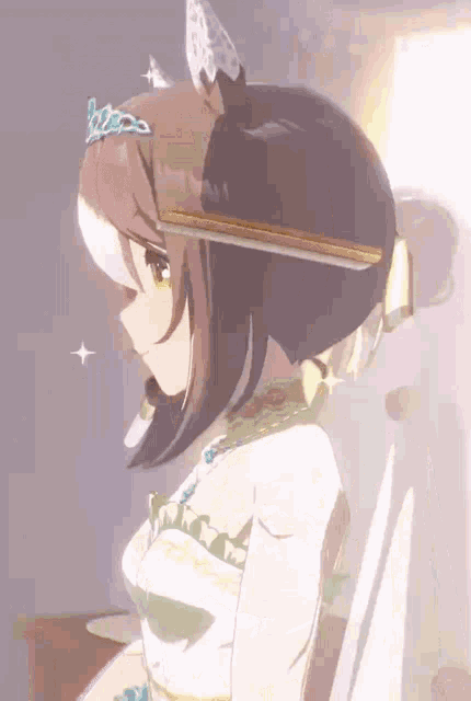 a close up of a cartoon character with a crown on her head