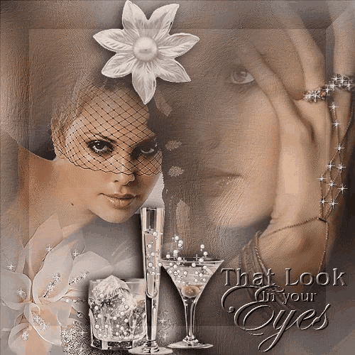 a picture of a woman with a veil and a martini glass with the words that look on your eyes
