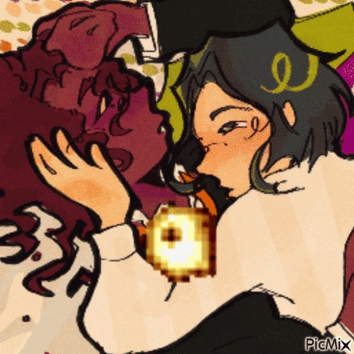 a drawing of a woman with a clock on her wrist that says picmix on it