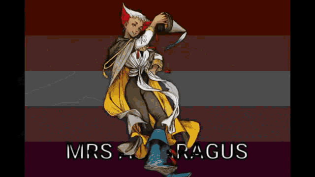 a drawing of a man with the name mrs. ragus