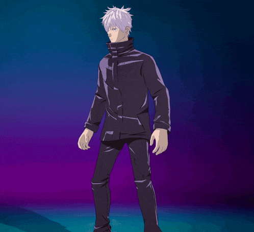 a cartoon character wearing glasses and a purple background