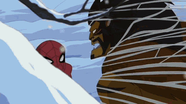 a cartoon of spider-man and a lion fighting each other
