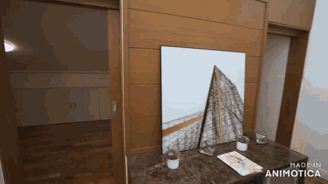 a room with a painting on the wall and the words made in animatica on the bottom
