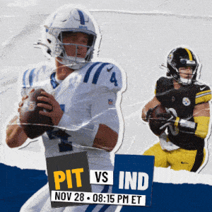 a poster for pit vs ind shows two football players