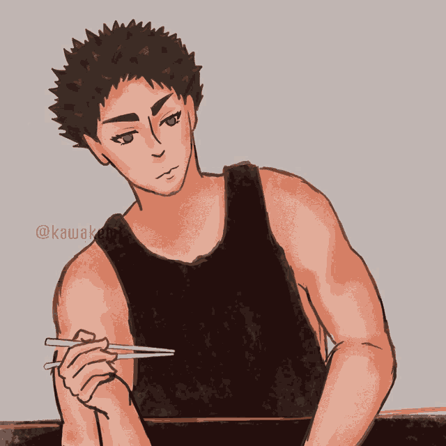 a drawing of a man holding chopsticks with the word how written on the bottom